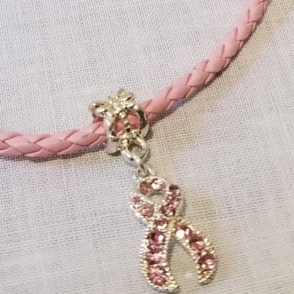 BCA Swarovski Crystal Pink Ribbon Charm (ONLY) for European Bracelet/Necklace
